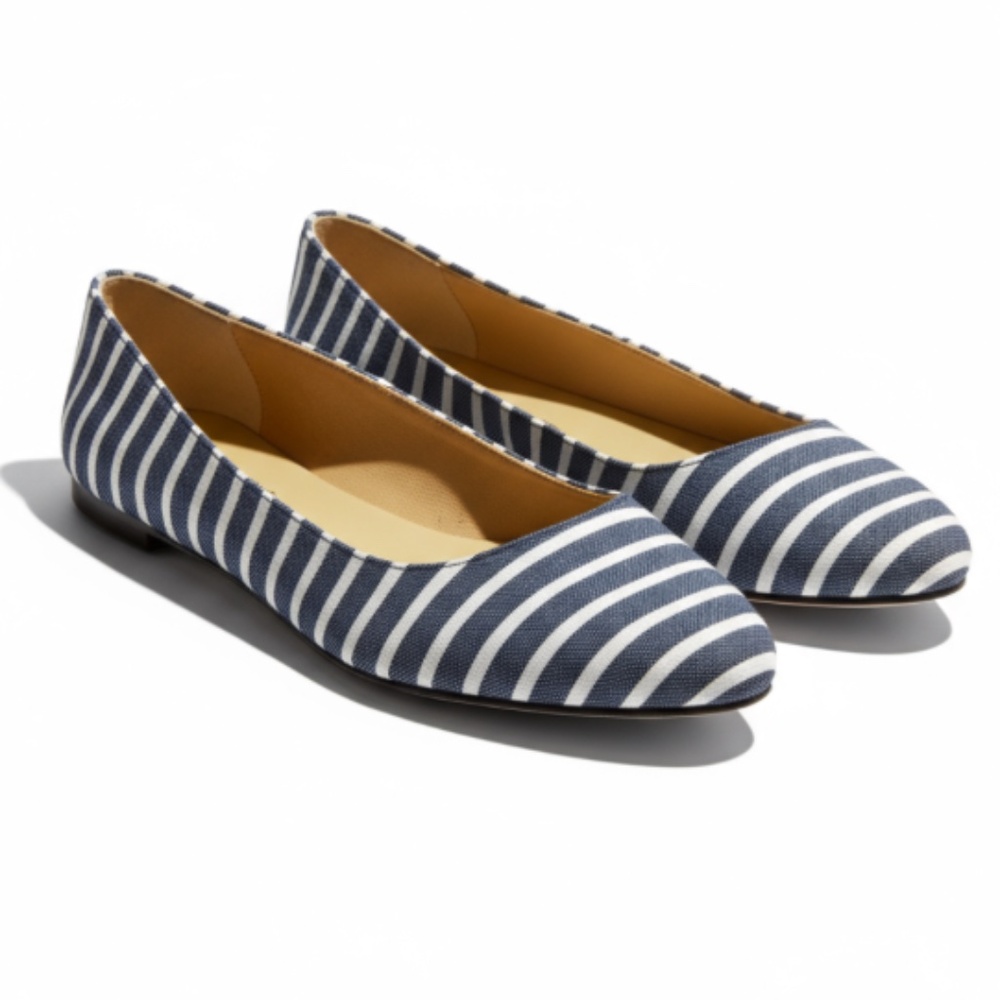 Talbots Poppy Pointed-Toe Ballet Flats–Blue and White Stripe Coastal Nautical